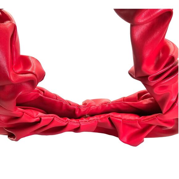 Red Puffy Ruched Hobo Small Mini Tote Handbag - Picture 5 of 5